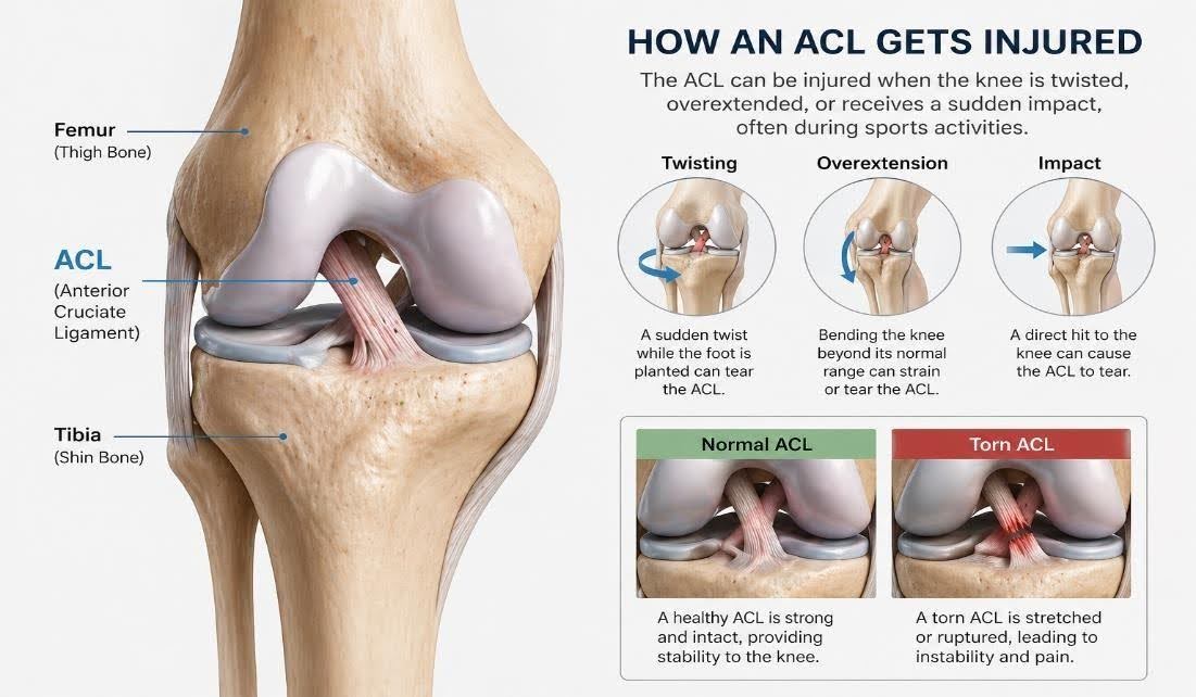 Aquatic Therapy in ACL Rehabilitation: Supporting Strength, Movement & Recovery 2 ACL Injury Knee Anatomy Diagram